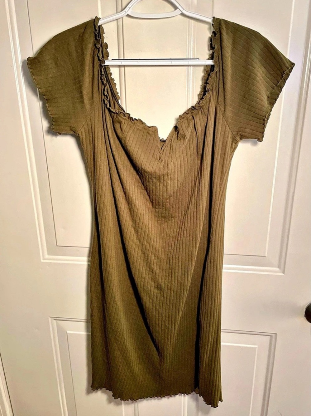 SHEIN Curve 4X Olive Green Ribbed Mini Dress Lettuce Trim Y2K